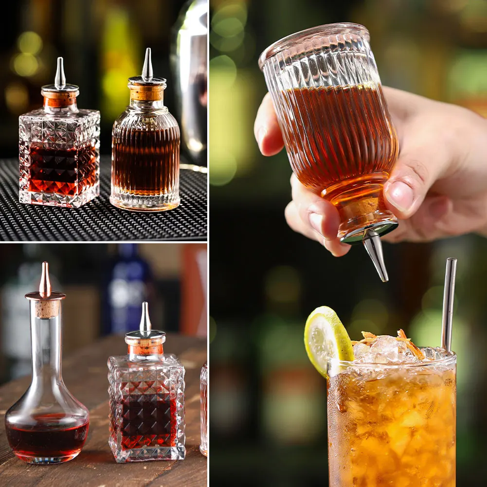 Cocktail Bitters Bottle Vintage Glass Design Con Dasher In Acciaio Inossidabile Top Professional Bar Accessory Bar Tool 30/50/90/100Ml