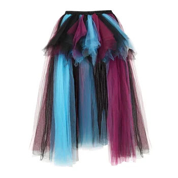 Gonne gotiche da donna Gonna gotica soffice in tulle Abito longuette in pizzo di chiffon increspato Costumi burlesque vittoriani Accessori per corsetto 1