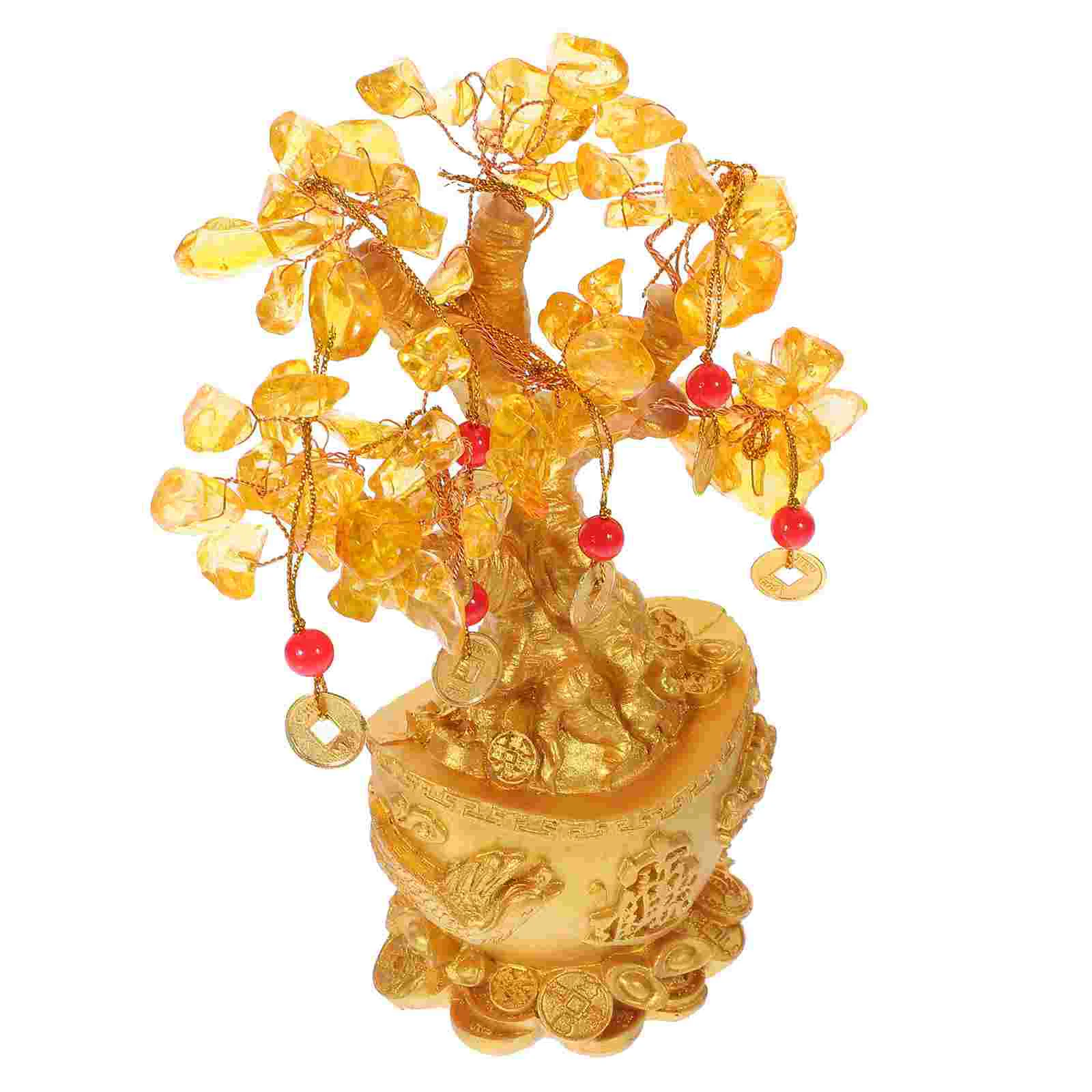 

Money Tree Bonsai Office Decor Wealth Sculpture Crystal Resin Craft Table Centerpiece Good Luck Statue