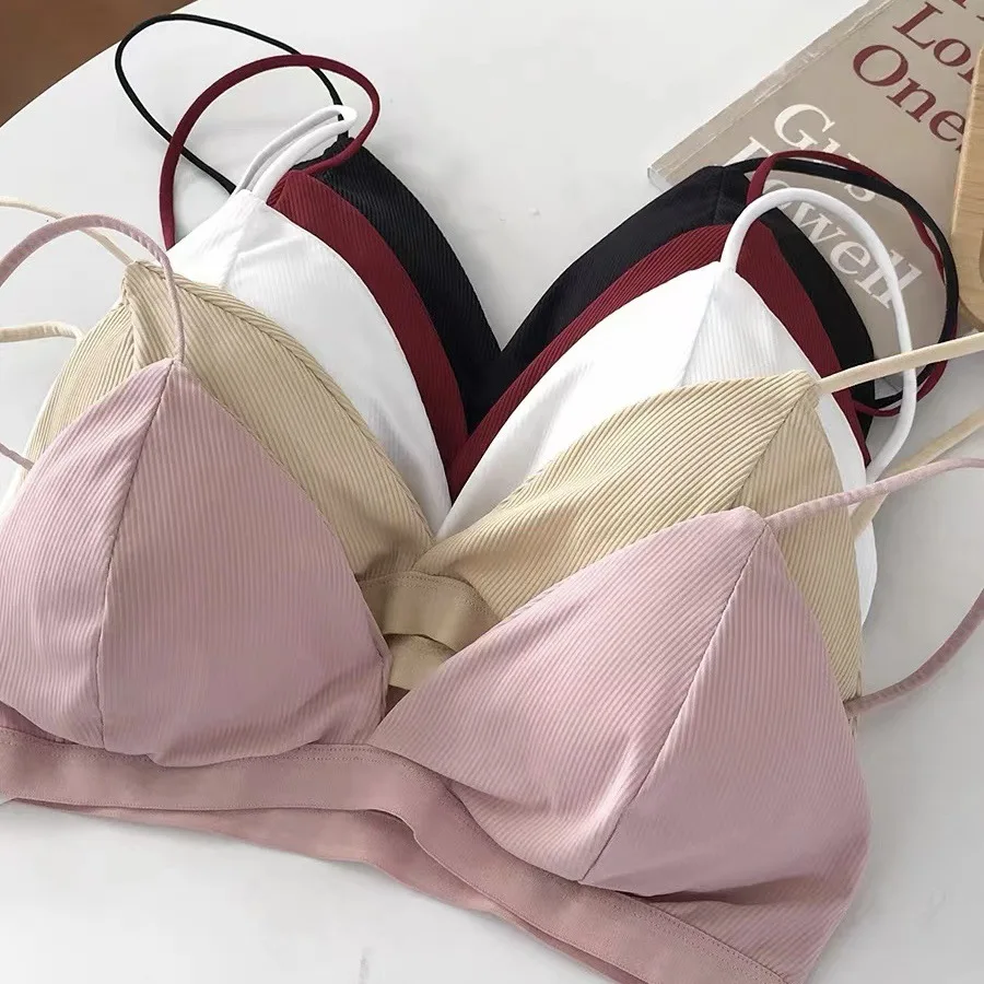 Kids Bras for Girls Solid Color Teenager Training Bra Cotton Underwear Stripe Puberty Sexy Bra 12-18Y