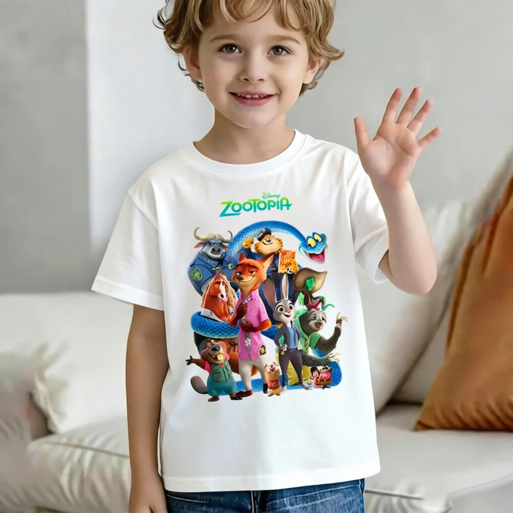 Crazy Zootopia Neues Fuchs-Kaninchen-Cartoon-Print Kinder-T-Shirt 2026 Sommer Neue Vielseitige Baumwolle Eltern-Kind Kurzarm-Shirt