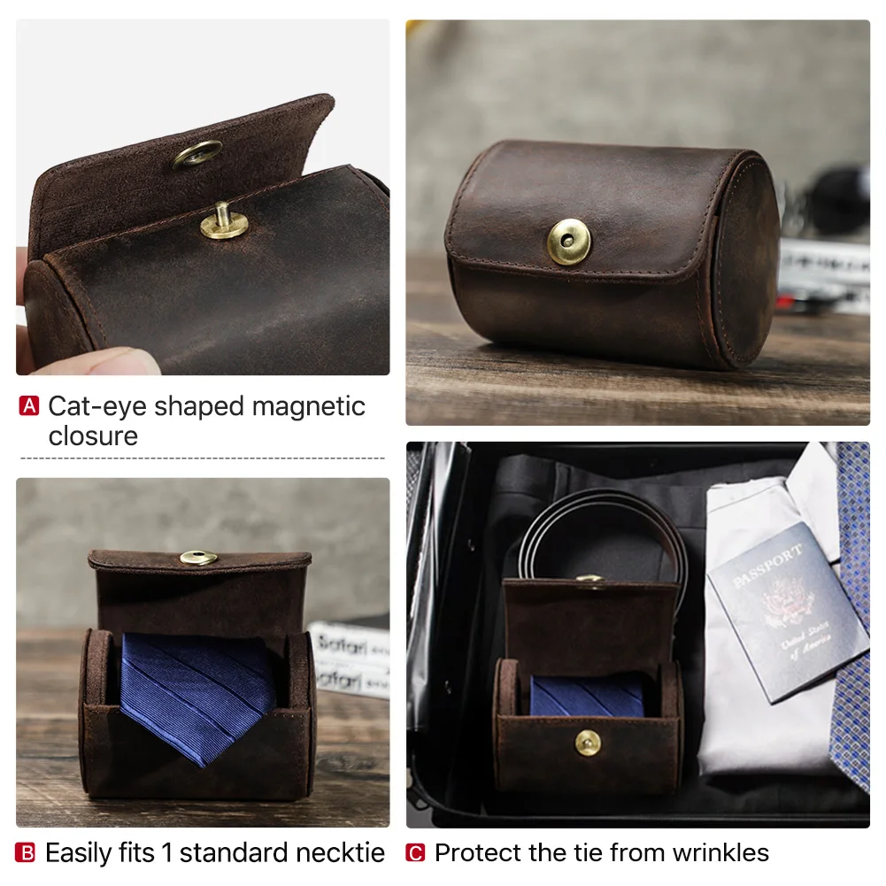CONTACTS FAMILY Genuine Leather Small Storage Box For Tie Men Portable Organizer Case Outdoor Travel Chic Gift For Man