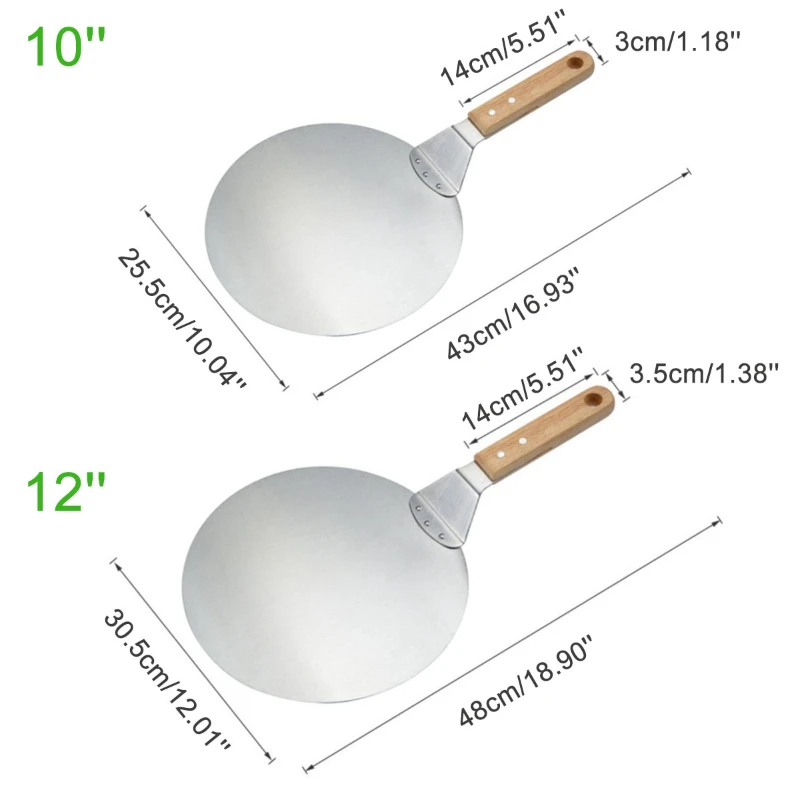10/12inch Pizza Shovel Pastry Tools Stainless Steel Wooden Handle Peel Round Anti-scalding Pan Bakeware Maker