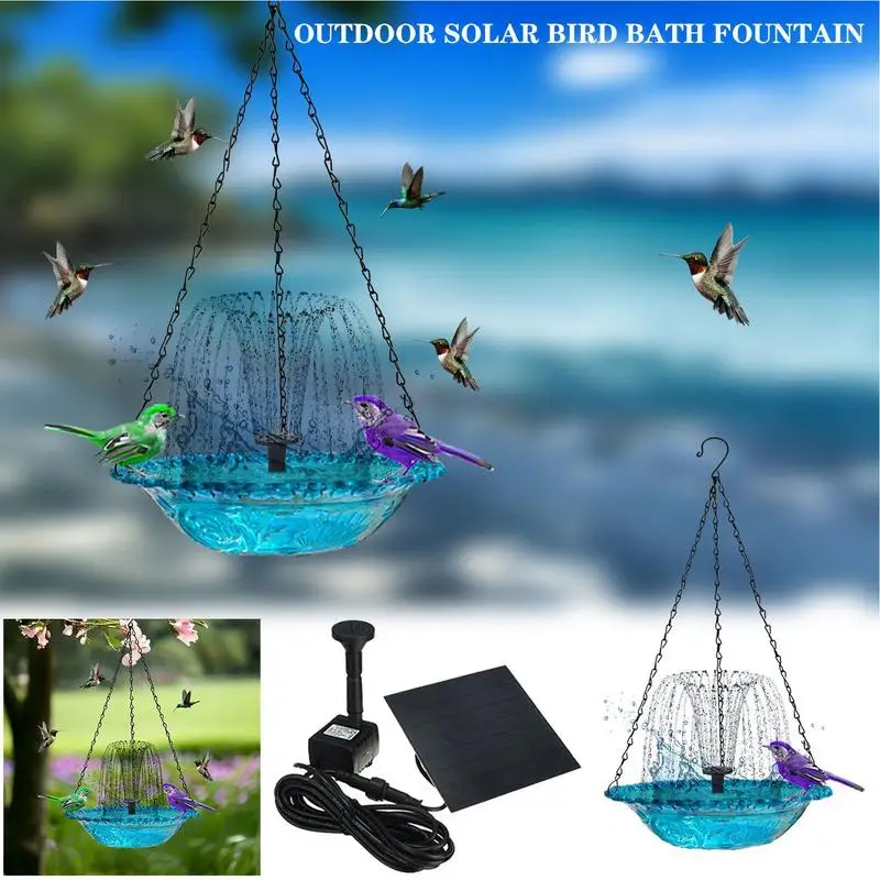 Solar Bird Bath Water Fountains Fountain Hanging Bird Feeder Hanging  Solar Powered Hummingbird Bath Bowl For Garden Bird Feeder