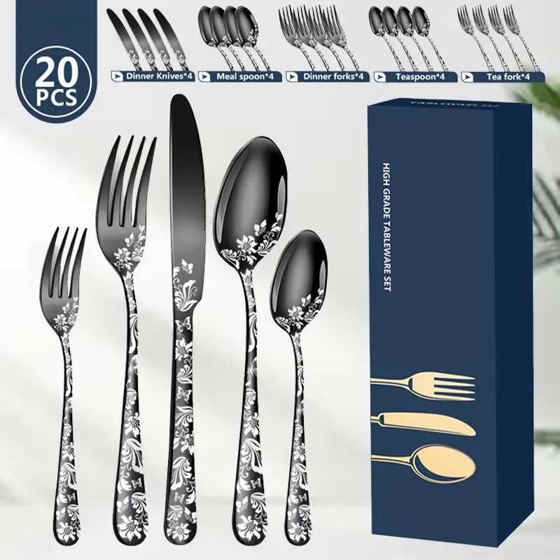 

Patterned Stainless Steel Cutlery - Elevate Your Dining Experience with Our Exquisite 5 Piece and 20 Piece Set Cutlery Collecti