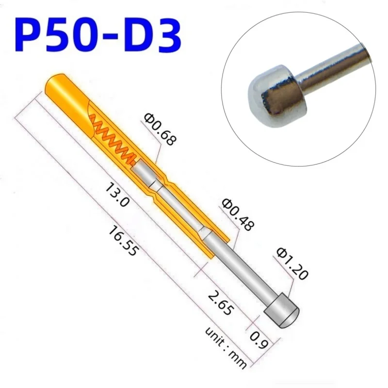 P50 Serie Vernickelte Messing-Federprüfspitze Teststift Pogo-Pin Elektrische Prüfnadel ICT FCT PCB-Testwerkzeug P50-B P50-B1 – Detail 7