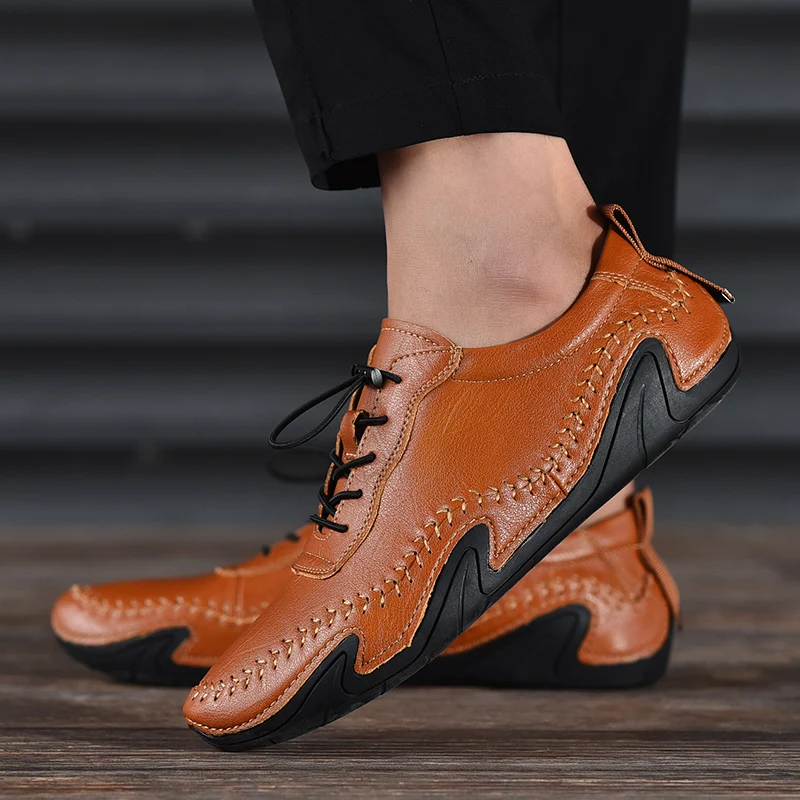 

Men Leather Octopus Casual Shoes Genuine Leather Men Outdoor Sports Shoes Casual Soft Lace-up Male Leather Shoes Big Size 38-46