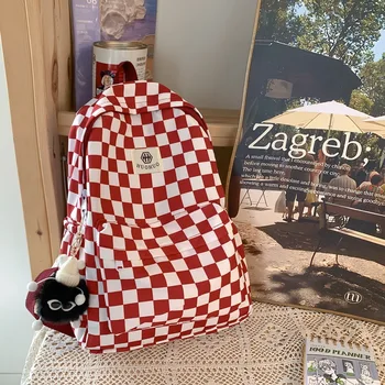 Zaino a quadretti alla moda coreana, casual e versatile, adatto per ragazze delle scuole medie e superiori, borsa scolastica elegante