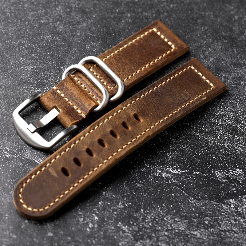 Vintage Crazy Horse Brown Leather Watch Strap - Soft and Thick Head Layer Cowhide Watchband
