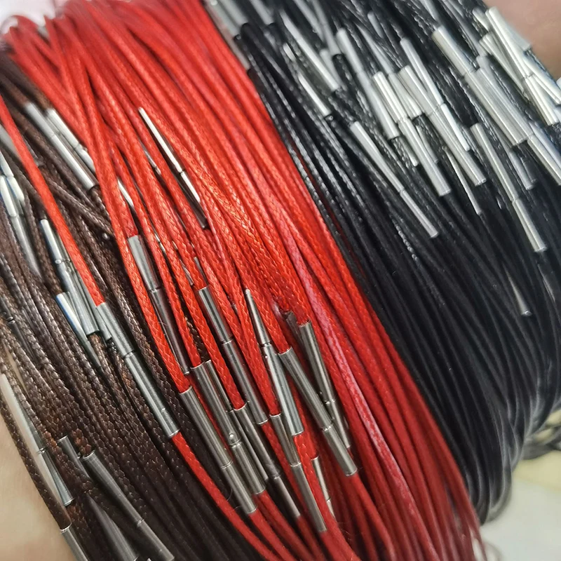 2 Stück/Set 1 1,5 2 3 mm Gewachste Kordel-Halskette mit Edelstahl-Verschlüssen Gewachster Kordelfaden für Schmuckherstellung Länge 45 50 55 60 cm – Detail 3