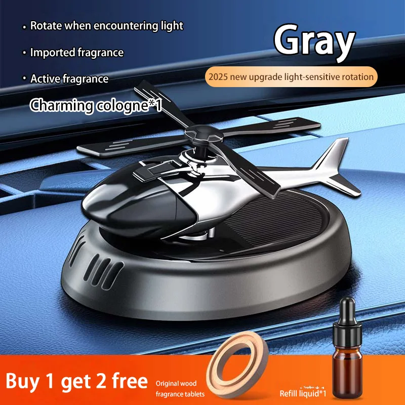 Solar Powered Rotation Helicopter Solar Aromatherapy Car Air Freshener Alloy+ABS Wooden Fragrance Auto Aroma Diffuser 2025