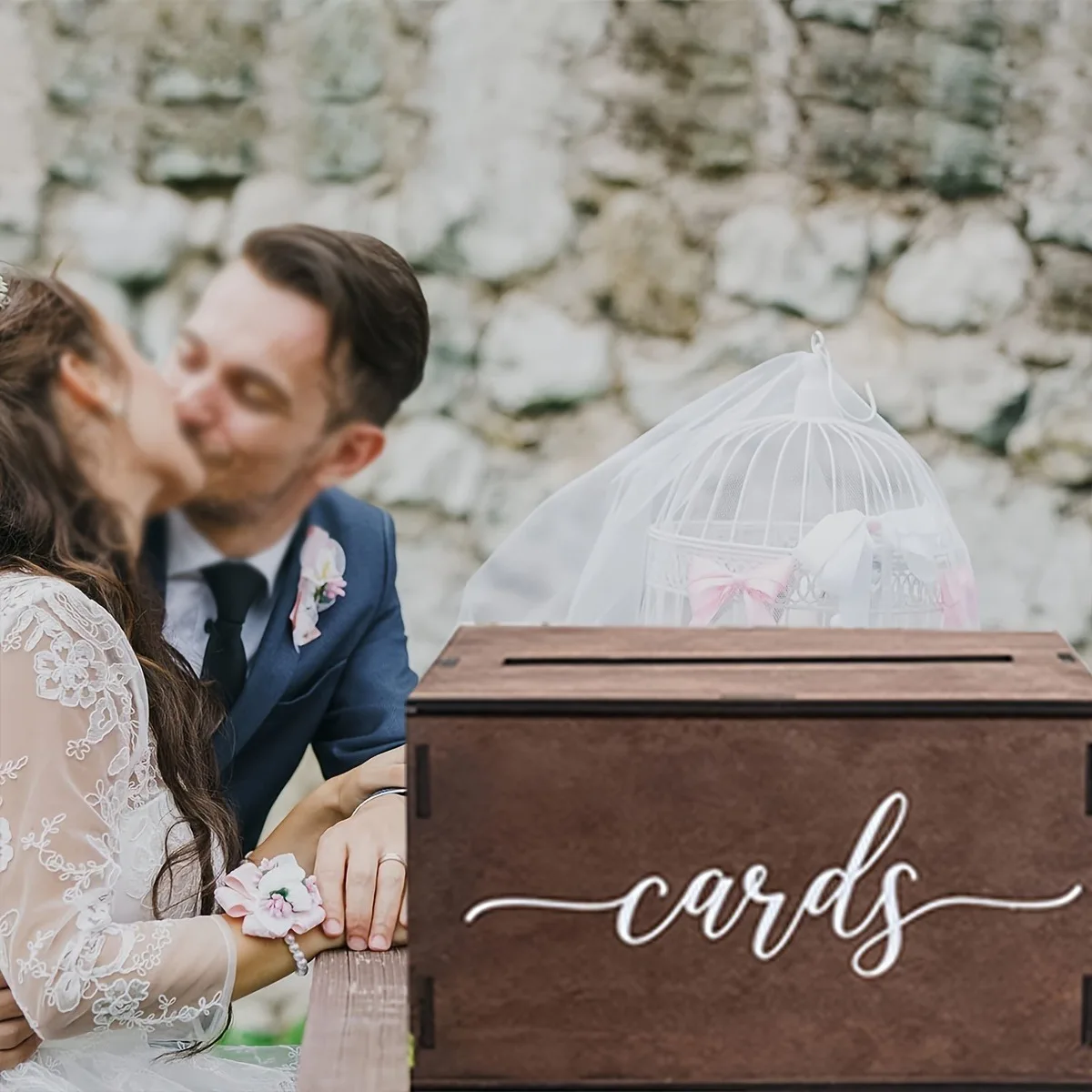 Description Picture 4 of item1 piece of 2024 wooden wedding card box with slot and lid, wedding gift and reception decoration, anniversary birthday party