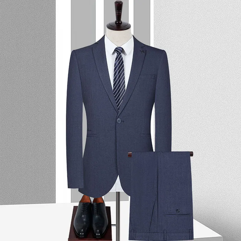 

High-quality (Blazer + Trousers) Men's British Style High-end Elegant Simple Business Casual Fashion Slim Suit Two-piece Suit