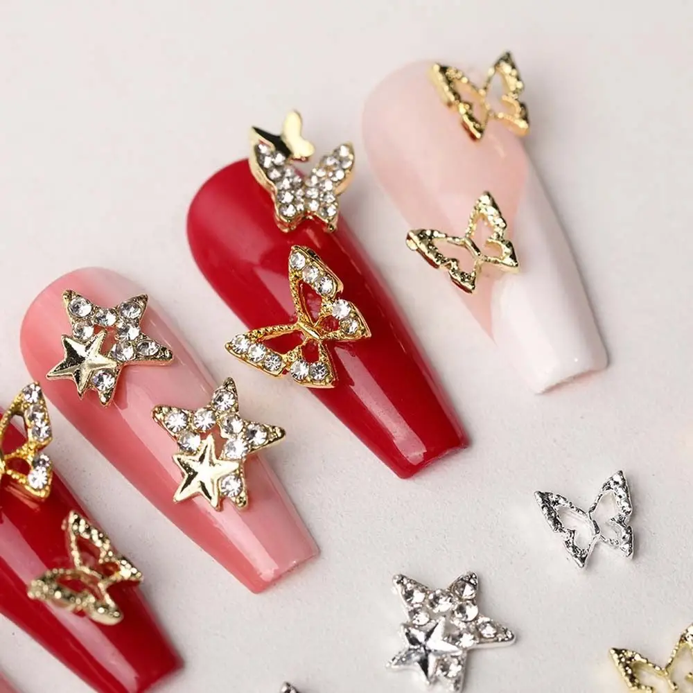 10Pcs/set Nail Accessories Butterfly Nail Decorations Crystal Nail Charms Manicure Material Star Nail Rhinestones Alloy