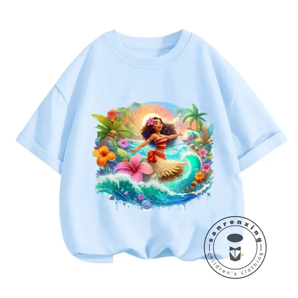 Boys' and Girls' Summer Streetwear Disney Moana Prints on T-shirts Fashionably Cute Cartoon Prints Soft O-neck for Children 5
