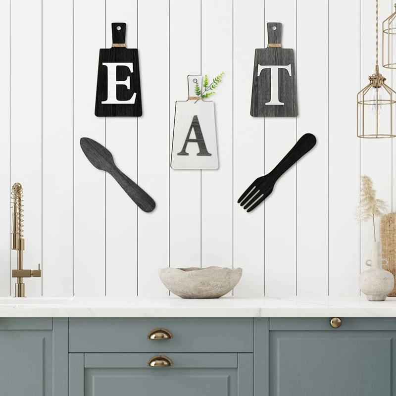 

Cutting Board Eat Sign Set Hanging Art Kitchen Eat Sign Fork And Spoon Wall And Kitchen Decor