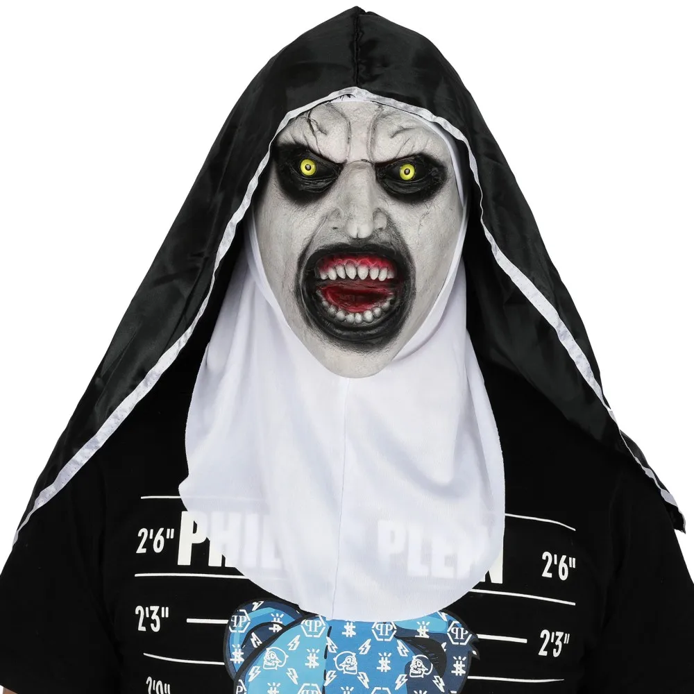 Ghost Nun Mask Cosplay Horror Movie The Conjuring Latex Full Face Helmet Halloween Masquerade Party Scary Headwear Prop