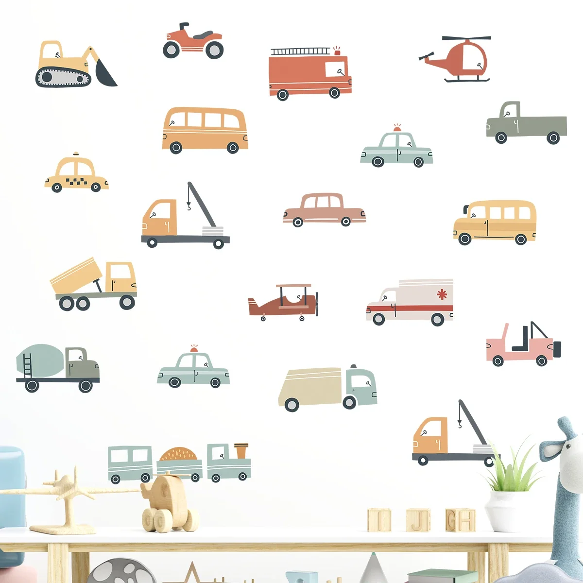 1Pc Cartoon Car Construction Truck Furniture Wall Stickers for Kids Room Decor Baby Bedroom Decoration Living Room Wall Decals luminous wall stickers wall stickers vinyl decal stickers