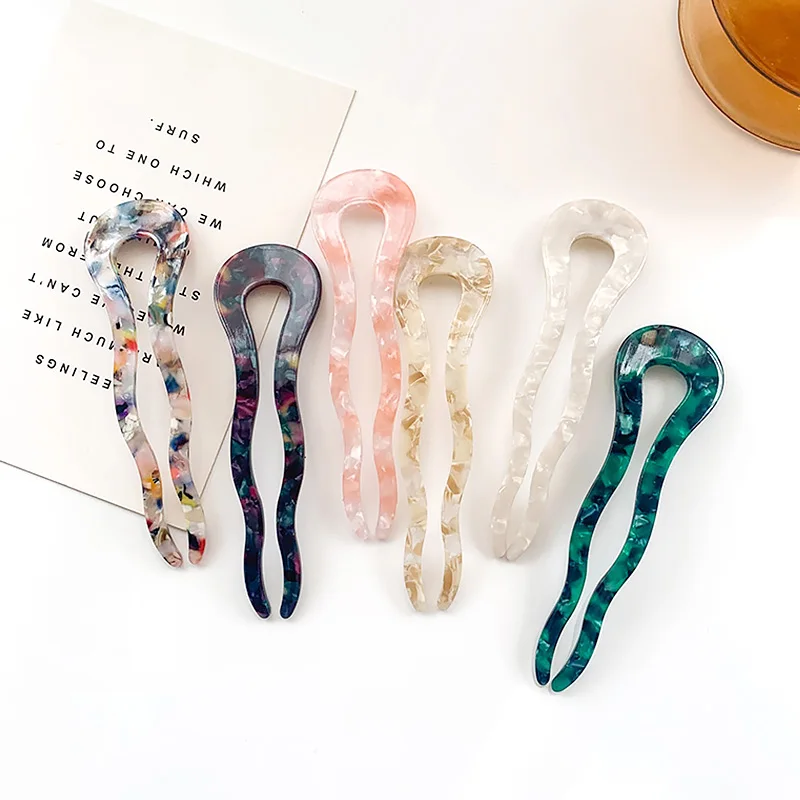 New Chinese Style U Shape Hair Clips Women Elegant Fashion Vintage Hair Stick Acetate Hairpins Hair Clip Pin Wedding Party Gifts