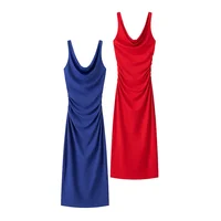 Folded Decorative Midi Strapless Dress Gown Knee-Length Skirt Loose Waist No Sleeve Women's Fashion Dress