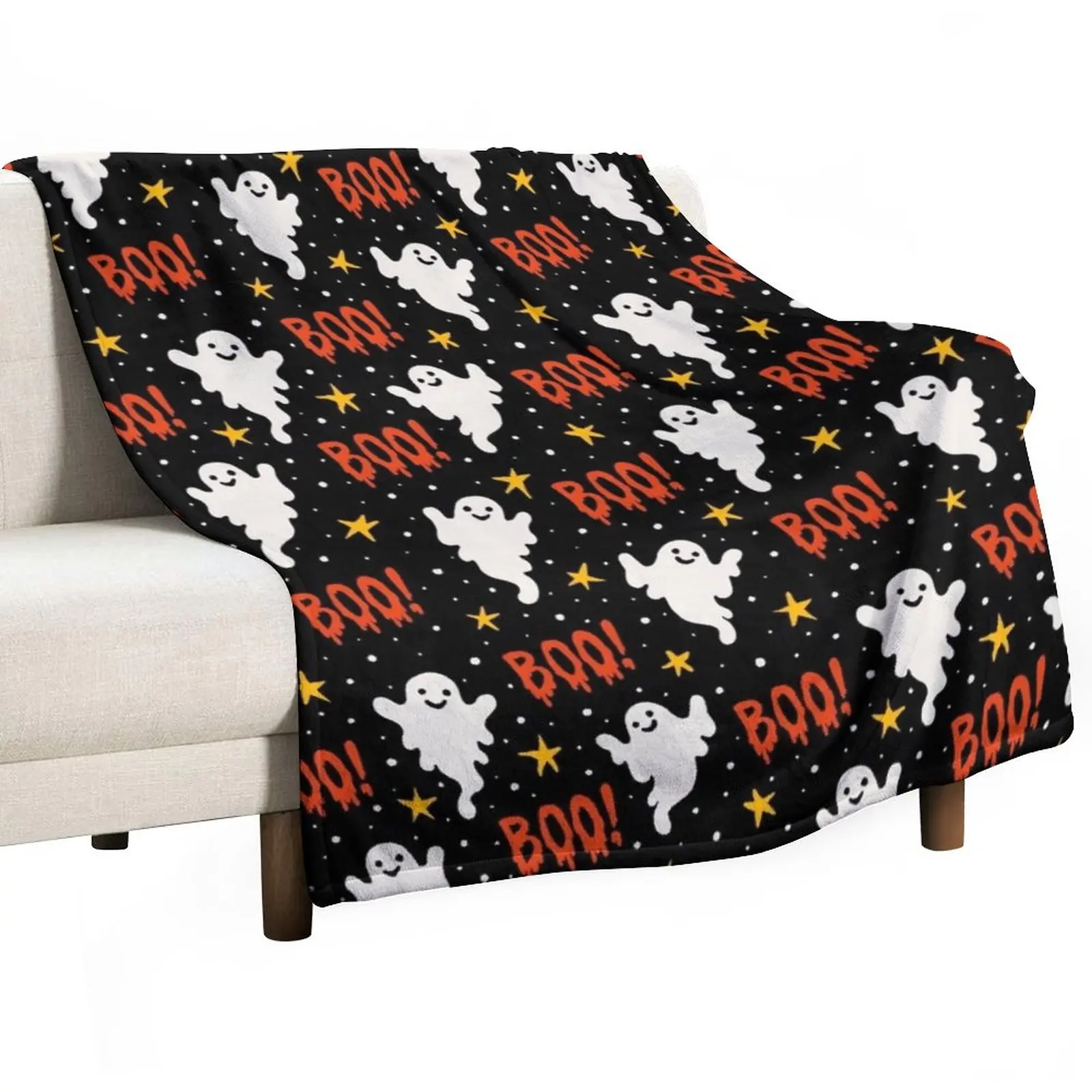 

Boo! Halloween Ghosts on Black Throw Blanket Fluffy Soft Blankets Softest Blanket Sofa Quilt Stuffed Blankets