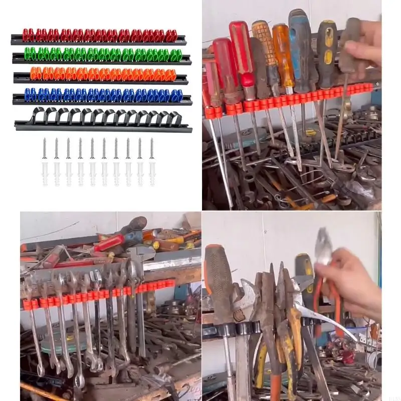 E15A 5Pcs Screwdriver Wrench Organizer Plastic Rail Wrench Hanger Hand Tool Holder for Organization Wall Mount Rack