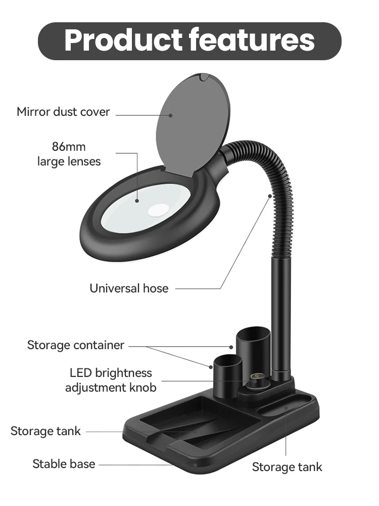 5X 15X Magnifying Glass with 40 LED Light Illuminated High Vision Magnifier Lamp Table Lamp for Reading Close Work