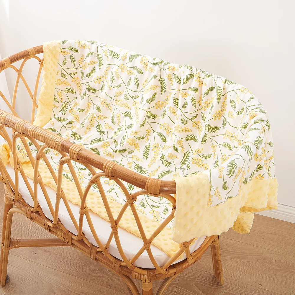 

Happyflute Baby Blanket Super Soft Minky with Double Layer Dotted Backing Leaves Printed 30 x 40 Inch Receiving Blankets