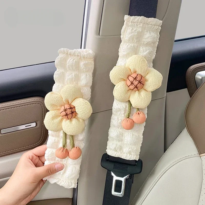 Car Seat Belt Shoulder Cover for Girl Delicacy Cute Puff Sunflower Shoulder Cover Car Decoration Supplies Accessories
