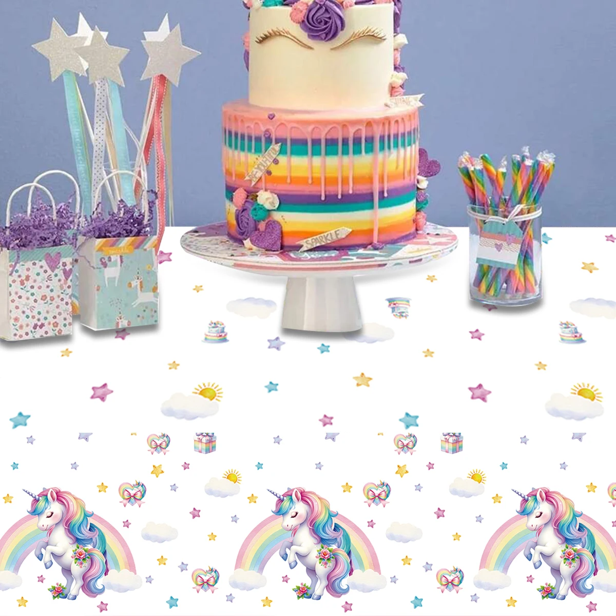 Einhorn Einweg-Kunststoff-Tischdecke Einhorn Geburtstag Party Dekor Kinder Mädchen Hochzeit Geburtstag Party Supplies Gefälligkeiten Babyparty – Detail 2