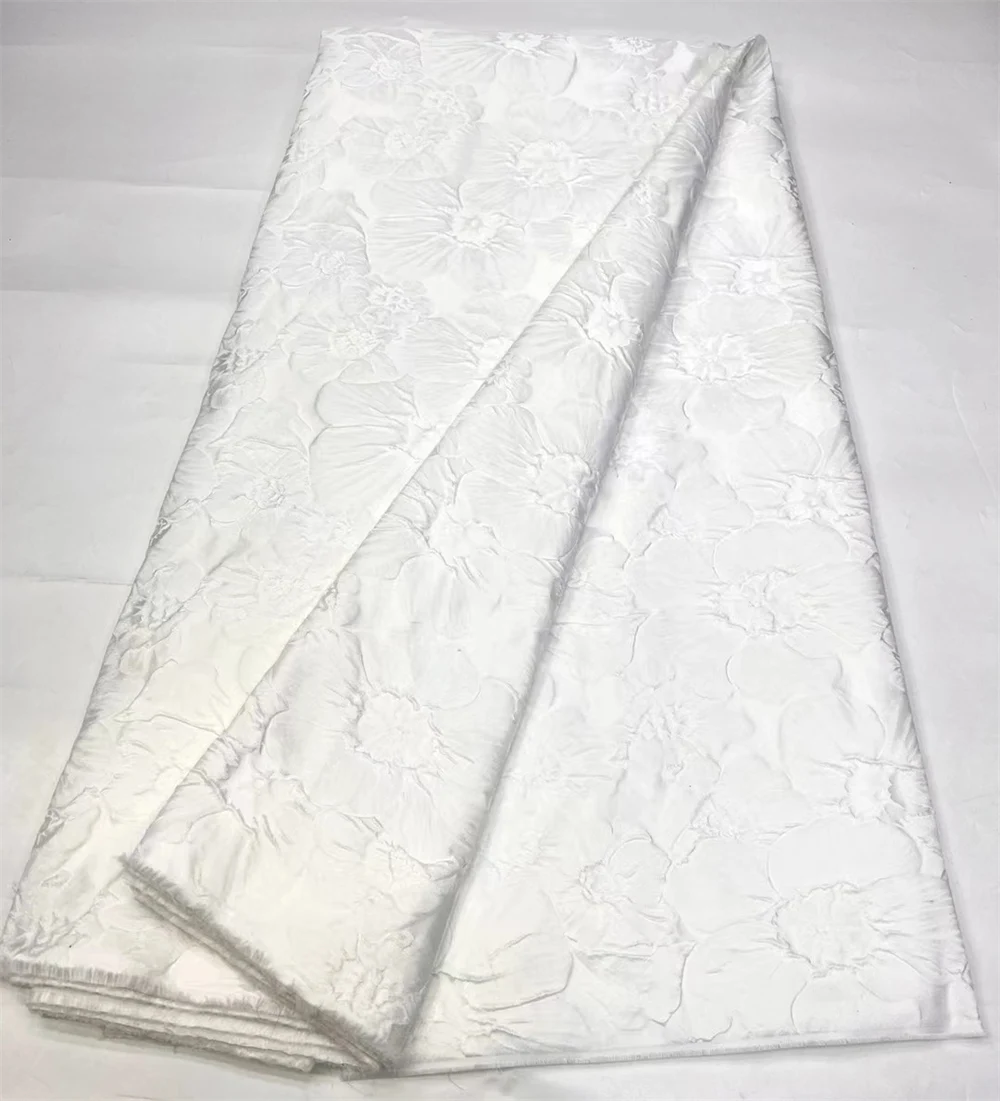 

White African Brocade Jacquard Lace Fabric 2024 High Quality Nigerian Floral Damask Tissue Lace Fabrics For Wedding Party Dress