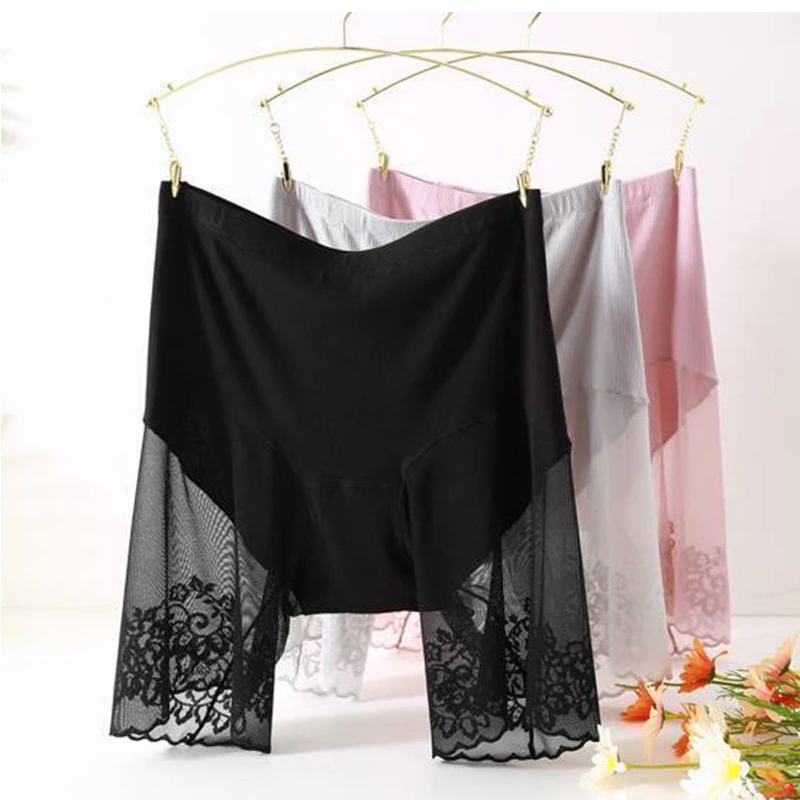 Women High Waist Safety Short Pants Summer Modal Plus Size Soft Underskirt Shorts Anti Rub Thigh Boyshorts Sexy Lace Boxer 1pcs