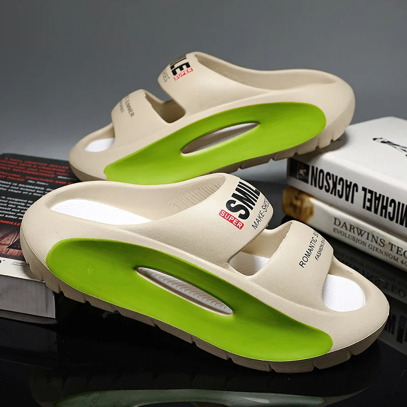 Vīriešu čības ar neslīdošām, neslīdošām vasaras čībām, ērtas ar biezu zoli, mīkstas putas, ārējais apģērbs_voghion.com