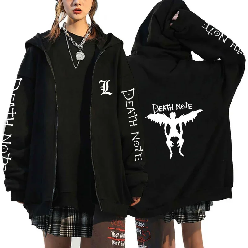 2023 herbst Winter Death Note Hoodie Männer Frauen Casual Zipper Sweatshirt Übergroßen Warme Fleece Gefüttert Harajuku Stil Pullover Top – Detail 5