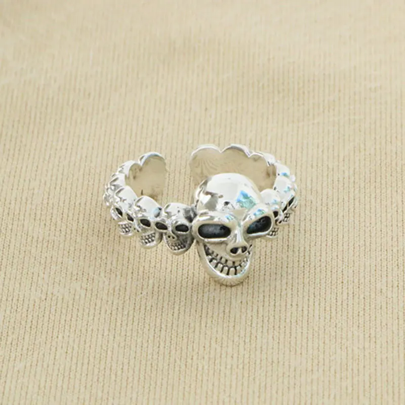 

Open Skull Head Punk Dark Crowd Designer Sterling Silver Ring Women's High end Gothic Trendy European and American Men's Ring
