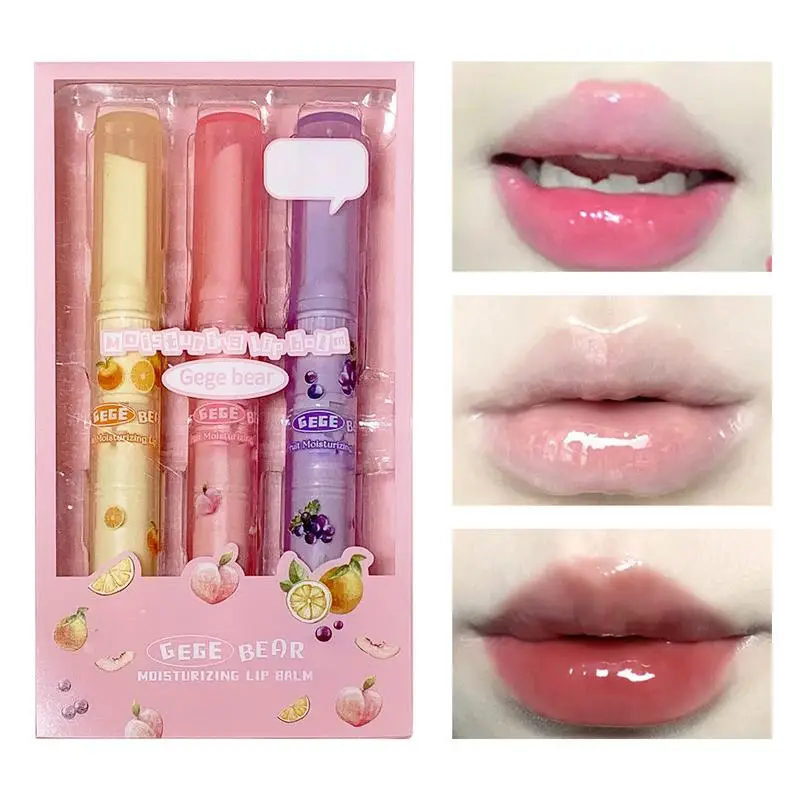 

Lip Balm Sets 3PCS Tinted Moisturizing Non-Sticky Lip Care Product Cute Lip Balm for Dry Chapped Lips Long-Lasting Lip Balm Set