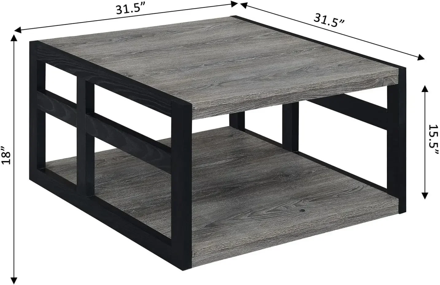 Monterey Square Coffee Table with Shelf, Weathered Gray/Black 3