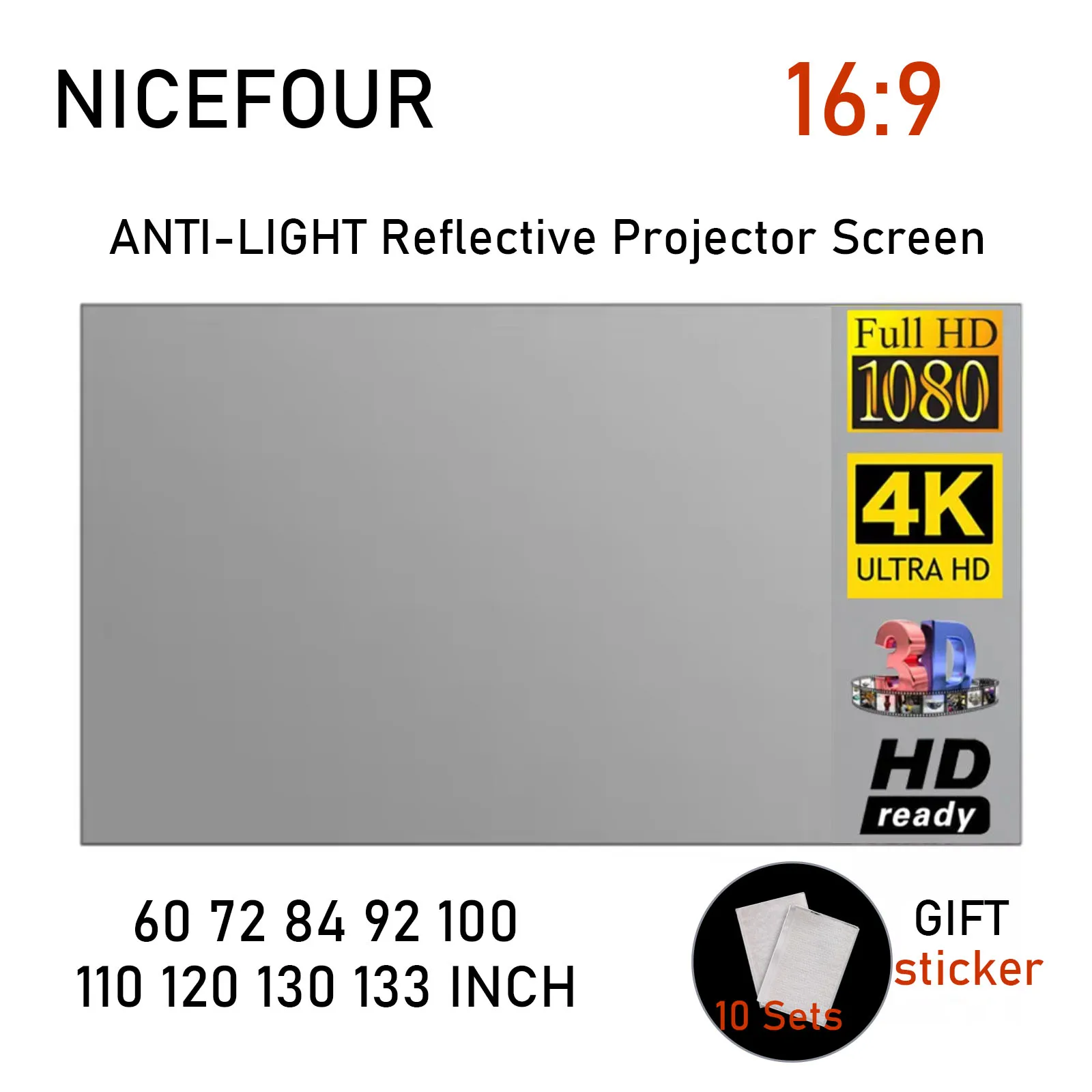 Portable Projector Screen Fabric Cloth 16:9 High Brightness Anti-Light Reflective Projection Curtain For Home Outdoor Office Use Projection Screen