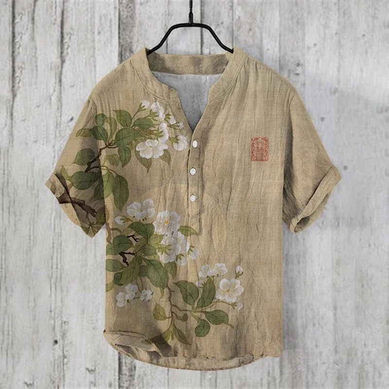 

mans summer casual shirt Retro illustration Henry Shirt Men's printed short sleeve T-shirt foreign trade fashion tops