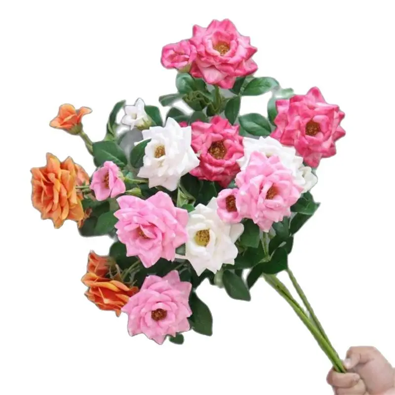 One Faux Long Stem Real Touch Rose (4 Teste/Pezzo) 32 "Lunghezza Simulazione Curling Spring Rosa Green Leaf Per Centrotavola Di Nozze