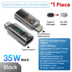 USB - C to Lightning 35W Fast Charging Adapter with Digital Display (For iOS Male Black)
