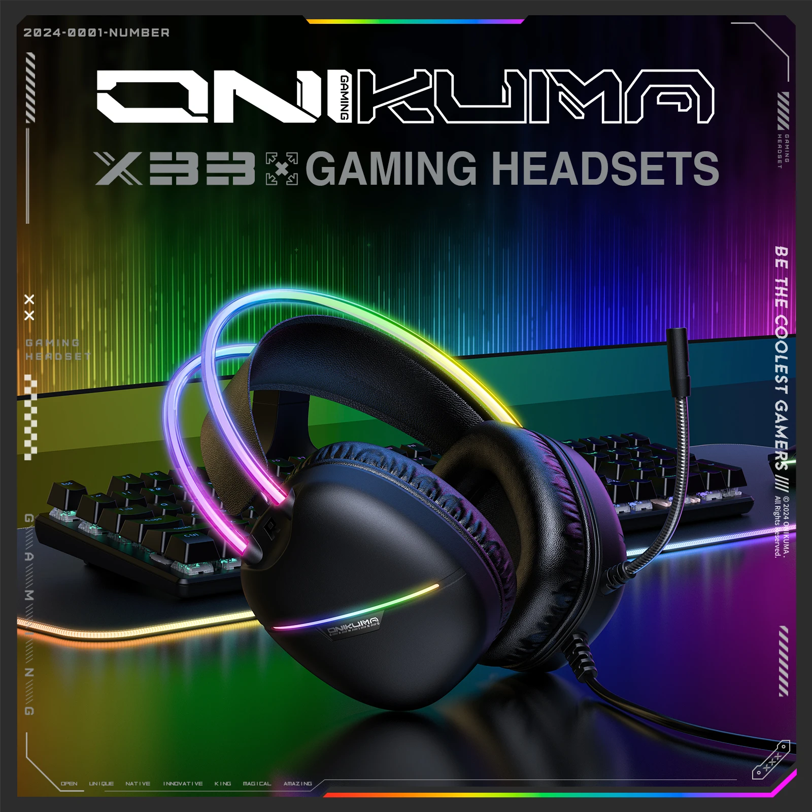 ONIKUMA X33 Gaming-Headset, kabelgebunden, kompatibel mit PC und PS4, mit RGB-Beleuchtung, HD-Mikrofon und flexiblem Ohrhörer für Computer_voghion.com