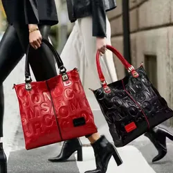Women's Large Capacity Tote Bag High Quality Cowhide Material Paired with Letter Pattern Fashionable and Beautiful One Shoulder