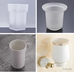 Frosted glass toilet brush cup matt cleaning brush holder bathroom square toilet brush holder accessory