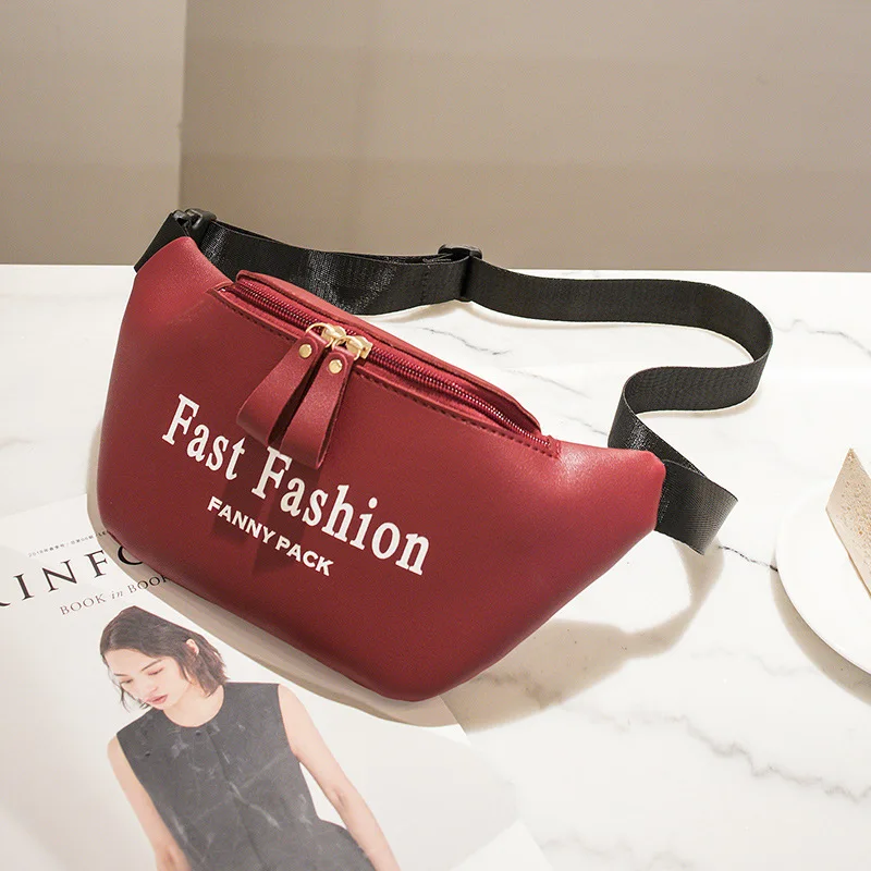 Elegant Solid Colour PU Leather Waist Bag For Women Letter Printed