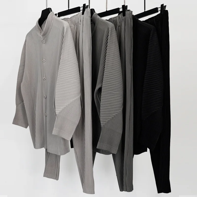 Pleats Original Pleated Jacket Men's Casual 2024 Spring And Fall Jacket Long-sleeved Stand-up Collar Pleated Tops Men's Clothing 3