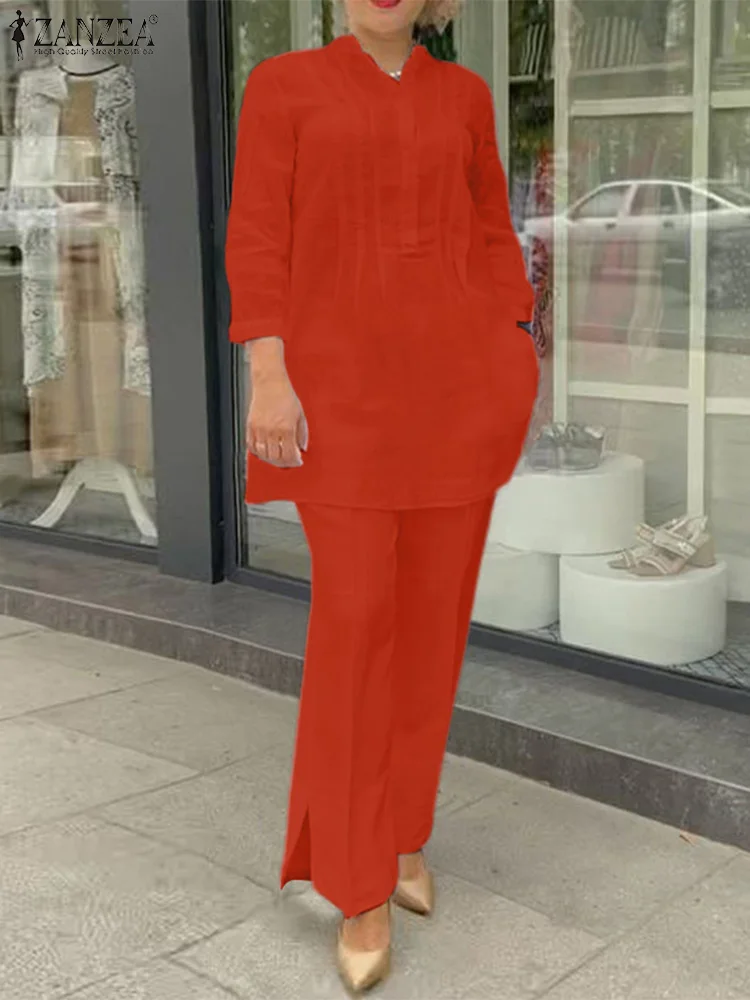 ZANZEA Fashion Matching Sets Women Casual Solid Color Suit 3/4 Sleeve