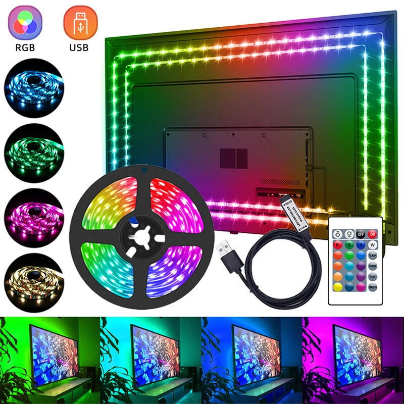 

Led Lights Strips For Tv Usb Led Strips Lights 5V 24key Rgb Led Tape 5050 Flexible Neon Light Strip Rgb Gaming Room Decoration