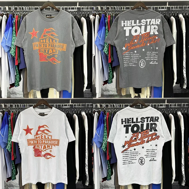 

Hip Hop Gray White Hellstar Short Sleeve Unisex High Quality Fashion Printed Streetwear Casual Loose T-shirt Summer New Top Tees