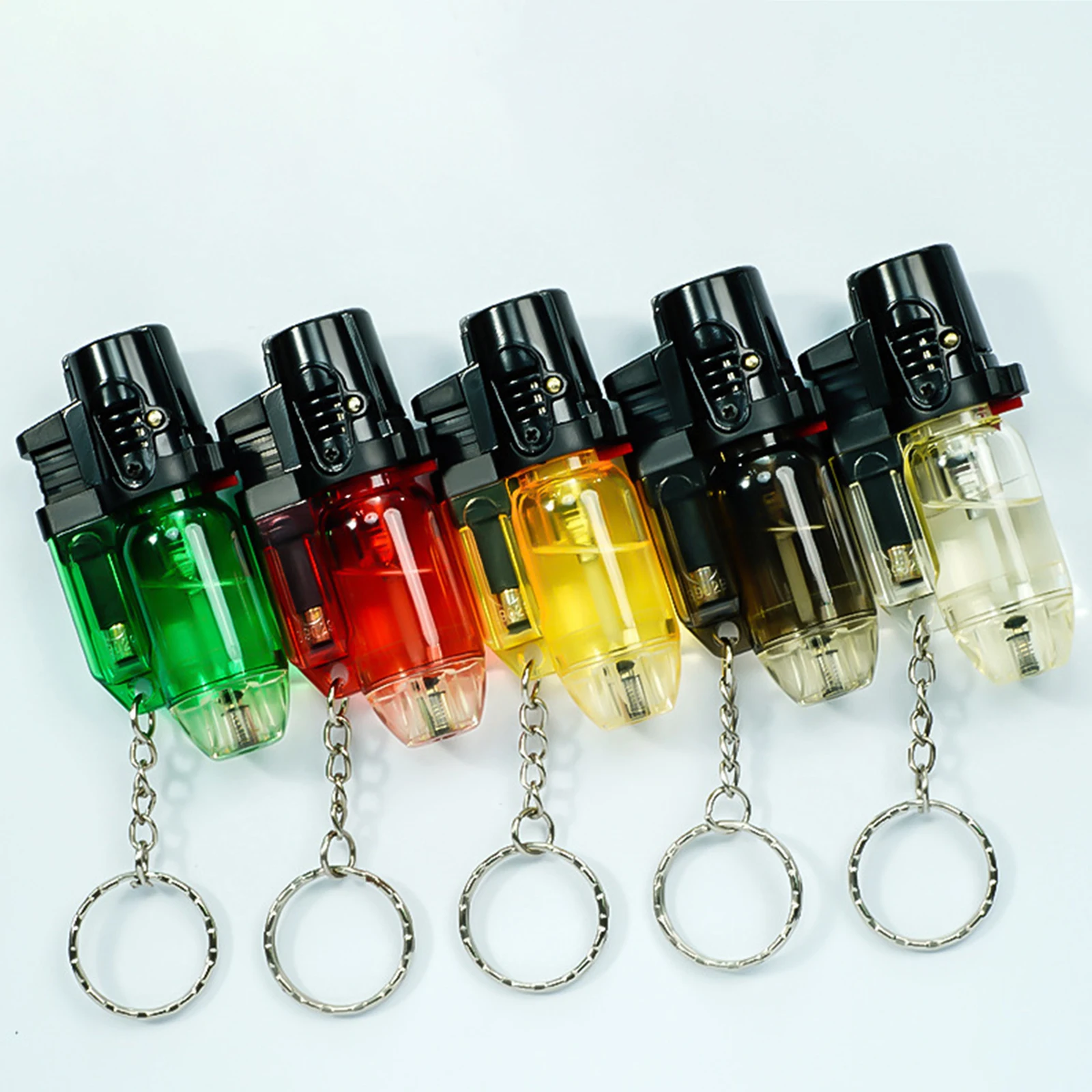 Cool Jet Flame Torch Lighter Refillable Butane Windproof Design with Keychain and Flame Fixed Lock(Without Butane) 5 Pack butane gas lighter cigarette lighter